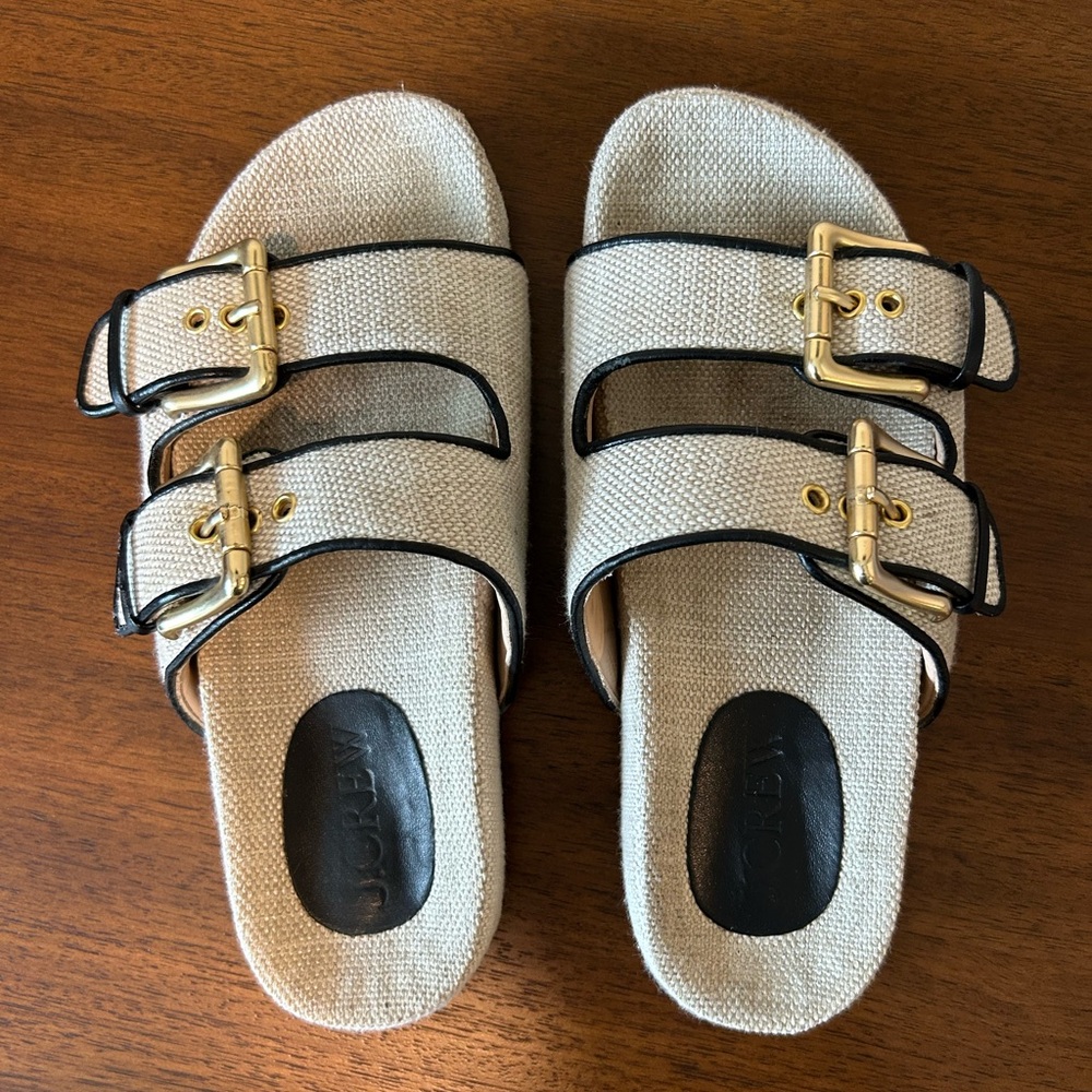 J.CREW Marlow Sandals in Canvas Leather & Padded Footbed Buckle Size 7